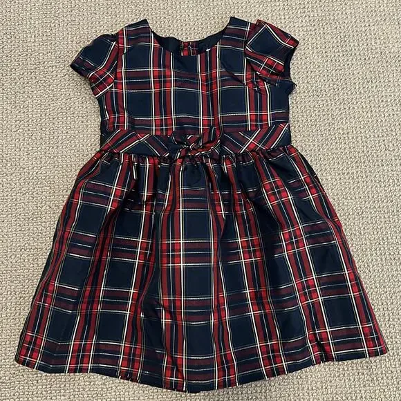 Wonder Nation Girl's Blue Silver and Red Plaid Fancy Holiday Dress - - Picture 2 of 7
